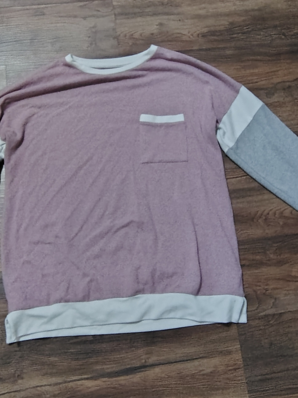SHEIN Colorblock Pocket Sweatshirt in Mauve Pink with Gray Sleeve